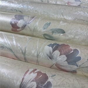 5 full rolls of 90s embossed floral prepasted wallpaper